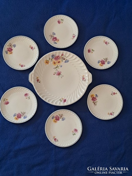 Gránit Porcelán antik süteményes készlet 6+1