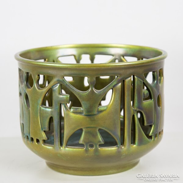 Zsolnay eozin-glazed shield seal openwork porcelain flower pot - 50097