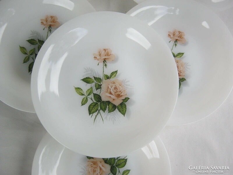 Arcopal france white glass rose pattern plate set 6 deep + 6 flat