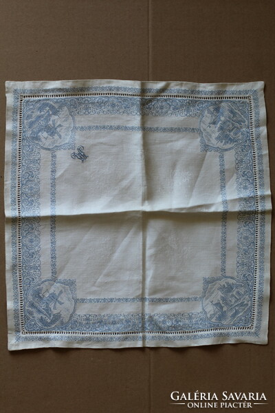 Old Dutch ship monogrammed silk damask napkin