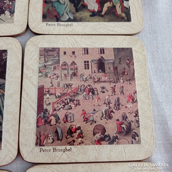 6 cork coasters decorated with paintings by Peter Brueghel