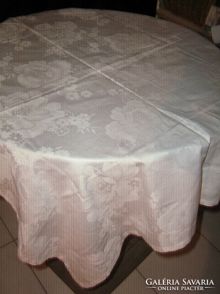 Beautiful antique vintage snow white rose damask tablecloth