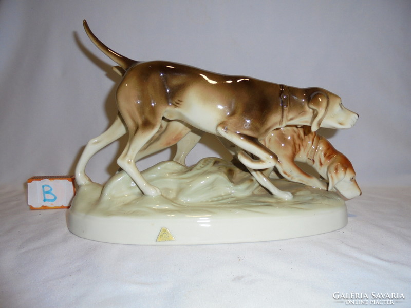 Pair of royal dux dogs, hunting dogs - porcelain statue, nipp, figurine