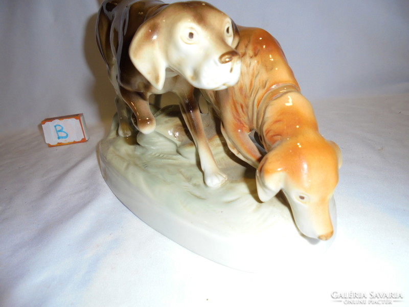 Pair of royal dux dogs, hunting dogs - porcelain statue, nipp, figurine