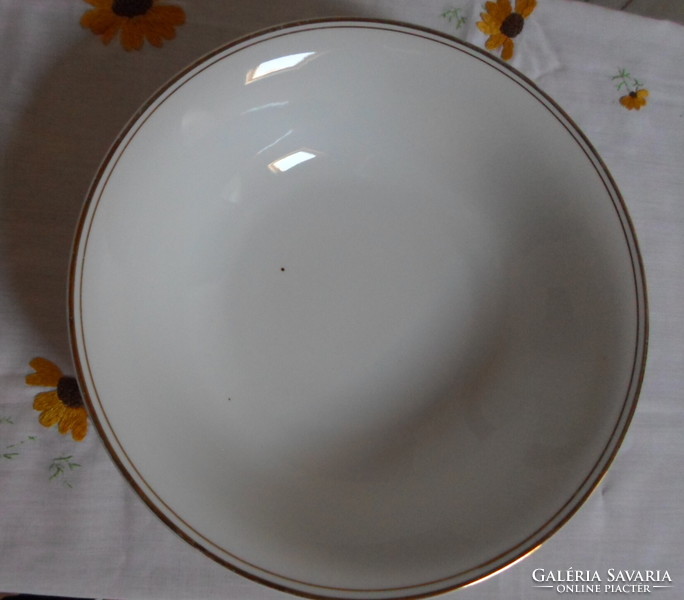 Zsolnay porcelain white bowl with gold rim, round garnish