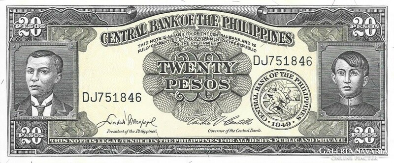 20 Peso pesos 1949 Philippines unc