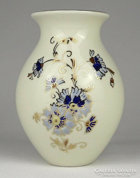 1O166 Vajszínű búzavirágos Zsolnay porcelán váza 12.7 cm