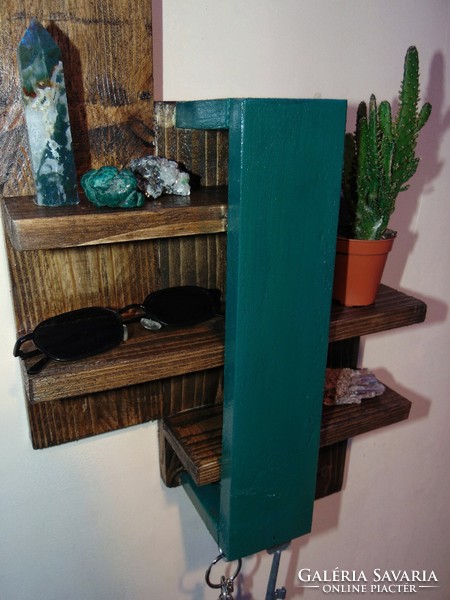 3-part wooden shelf with hangers