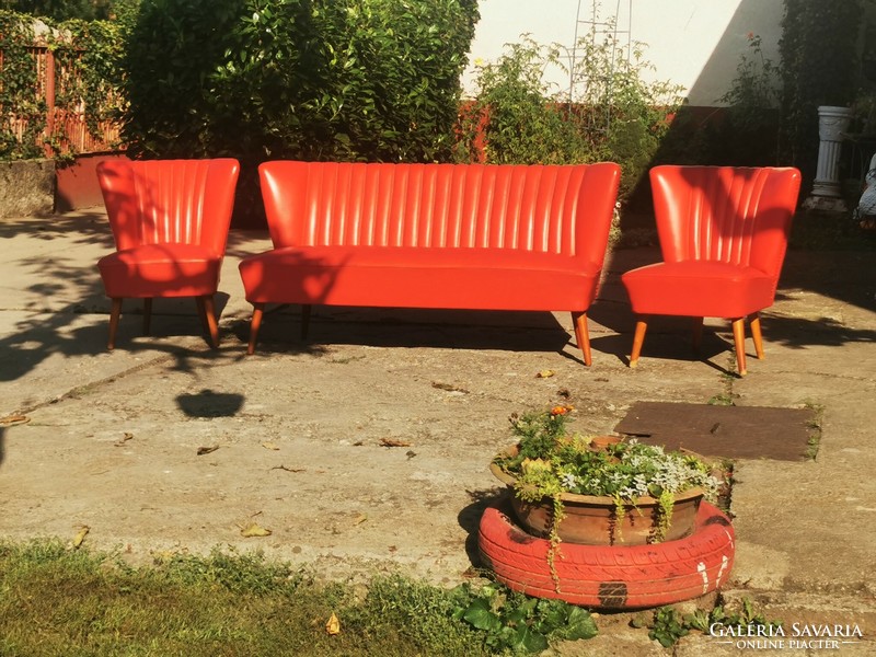 Sky club artificial leather red sofa with 2 armchairs