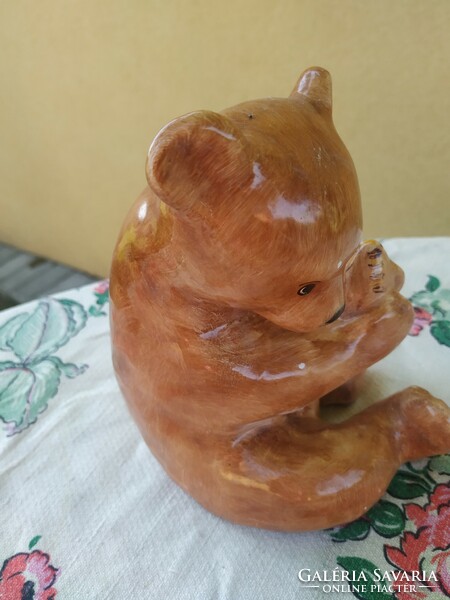 Ceramic bear from Bodrogkeresztúr, with bear honey bucket for sale!