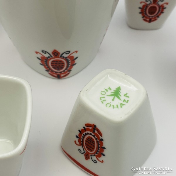 Hollóházi porcelán röviditalos pohárkészlet kiöntővel