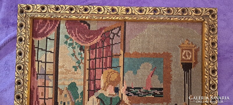 Old needle tapestry interior picture (m4129)