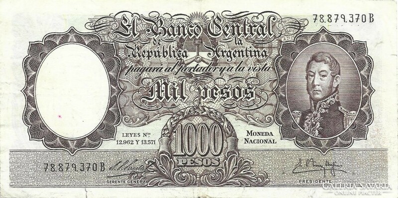 1000 peso pesos 1955-65 Argentina