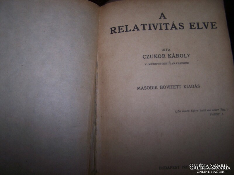 Czukor Károly: A  relativitás elmélete. Bp., 1921, Dick Manó. Második, bővített kiadás.  Korabeli fé