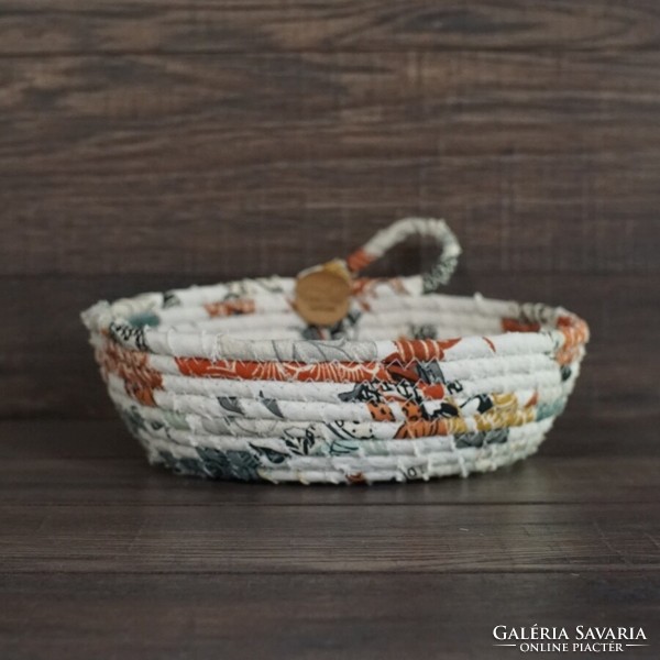 Narcissus stitched, decorated rope basket - storage bowl