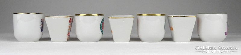 1O075 Vegyes Hollóházi porcelán stampedlis pohár készlet 7 darab