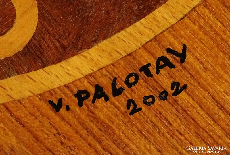 1O181 Régi cégér intarziakép. Palotay V. : Ora et Labora 29.5 x 29.5 cm