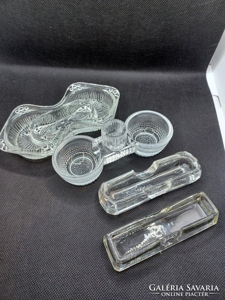 Retro glass salt, pepper and toothpick holders