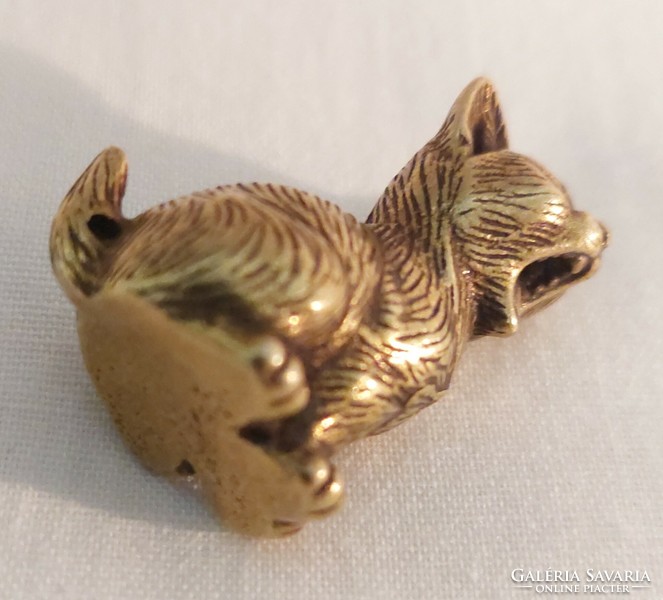 Miniature solid brass cat figure