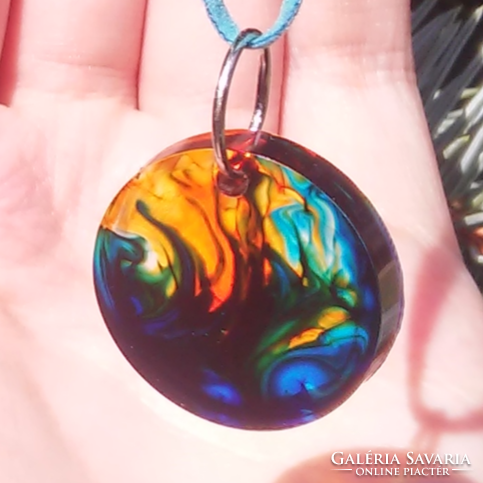 Fire and water chaos resin circle pendant02
