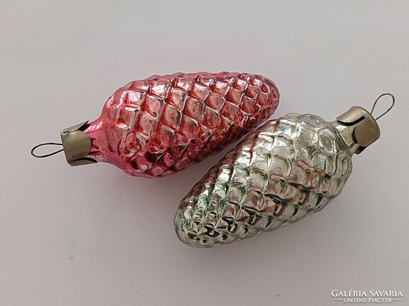 Old glass Christmas tree decoration cone glass decoration 2 pcs