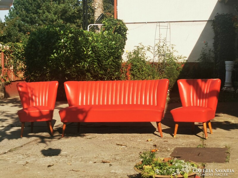 Sky club artificial leather red sofa with 2 armchairs
