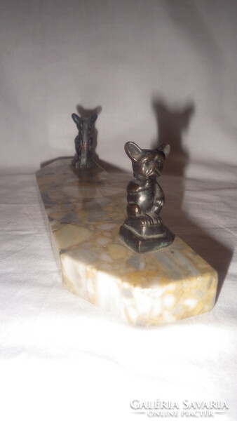 Art deco desktop marble photo holder with bronze dogs