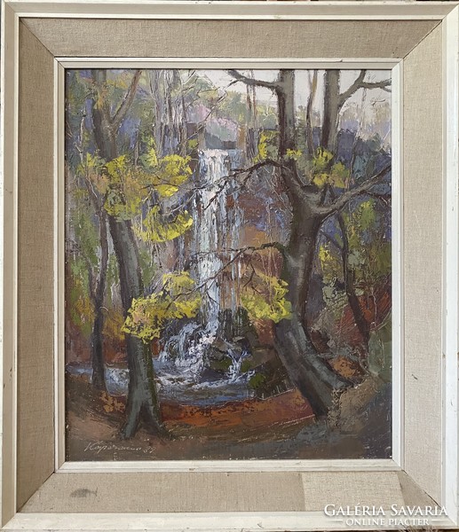 Forest waterfall - oil on canvas