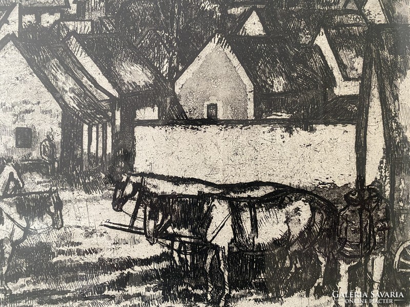 Bencze László: Szekerek - rézkarc