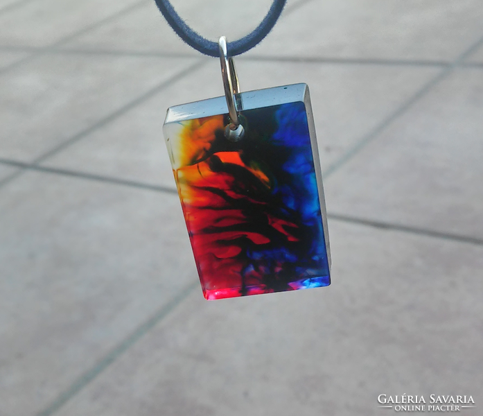 Fire and water battle resin cuboid pendant