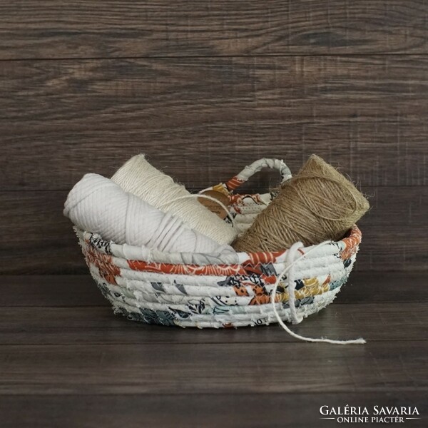 Narcissus stitched, decorated rope basket - storage bowl