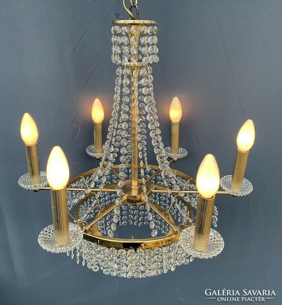 6-branch crystal chandelier.