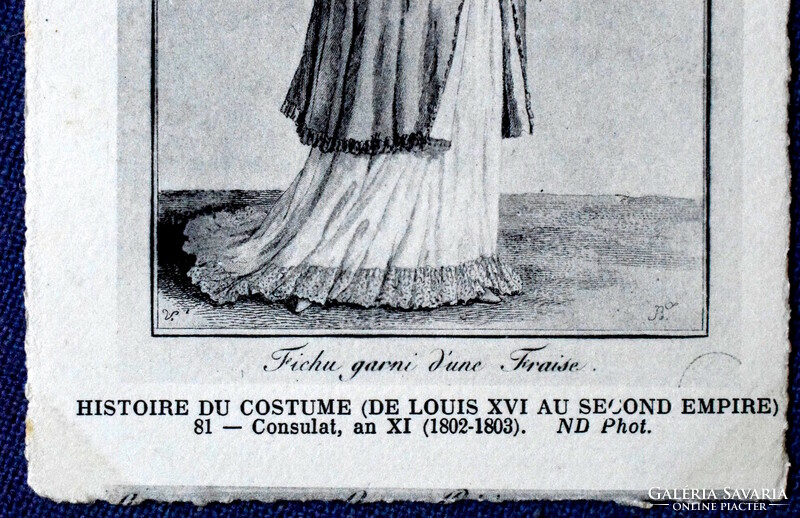 Antique fashion history French postcard after engraving Paris lady's wear 1802-1803