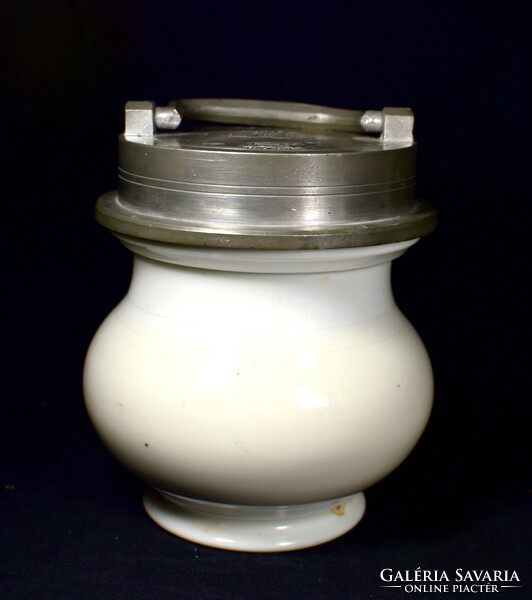1890 Circa antique French marked tin-free lid thick-walled porcelain apothecary ??? Vessel