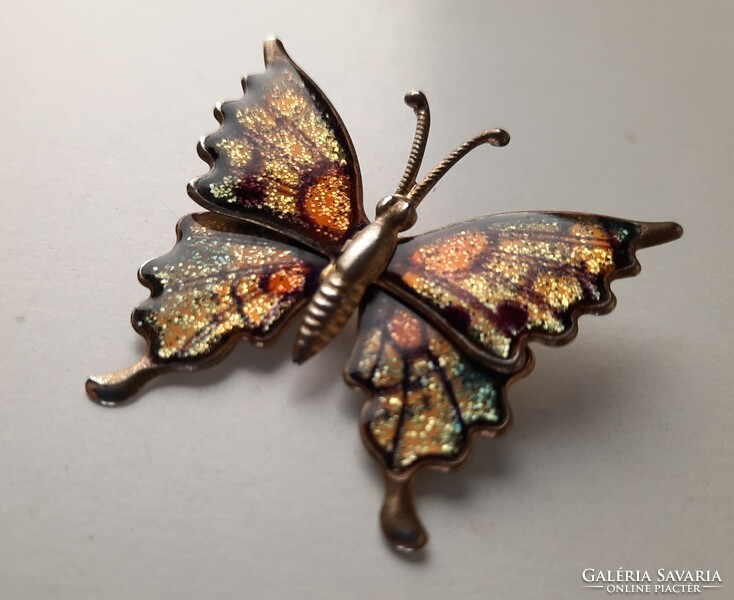 Vintage fire enamel butterfly pin, brooch, trinket