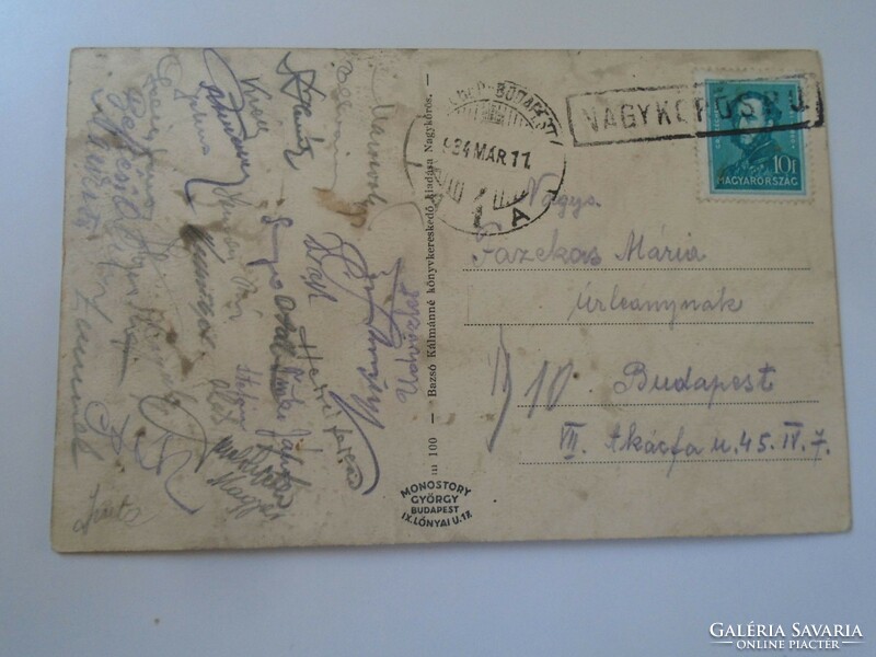 D198002 postcard Nagykőrös market square 1934 many signatures small pest