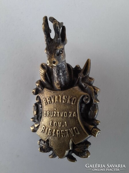 Vintage Croatian deer head copper badge, brooch, trinket