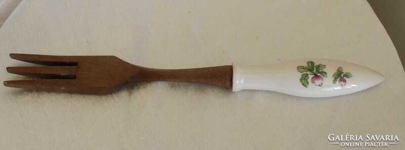 Painted wooden fork with porcelain handle