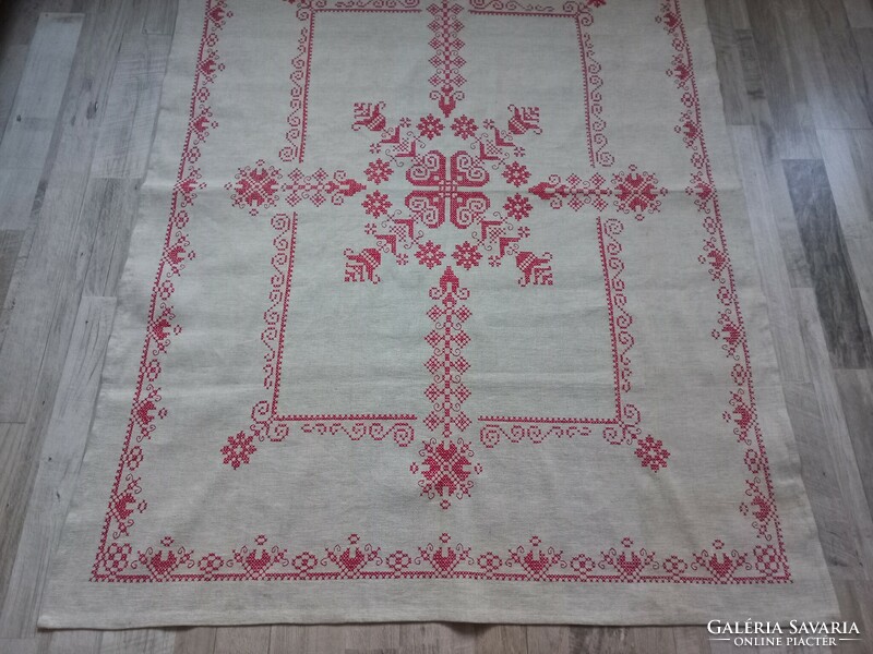 Linen cross stitch tablecloth 155 x 120 cm