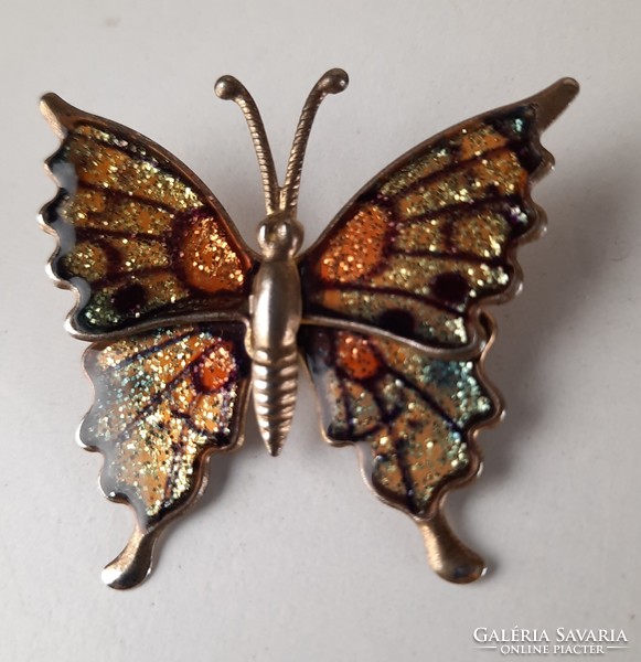 Vintage fire enamel butterfly pin, brooch, trinket