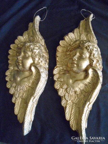 Huge papier-mâché angel figure in a pair, very old pieces, 59 x 21 cm, a curiosity