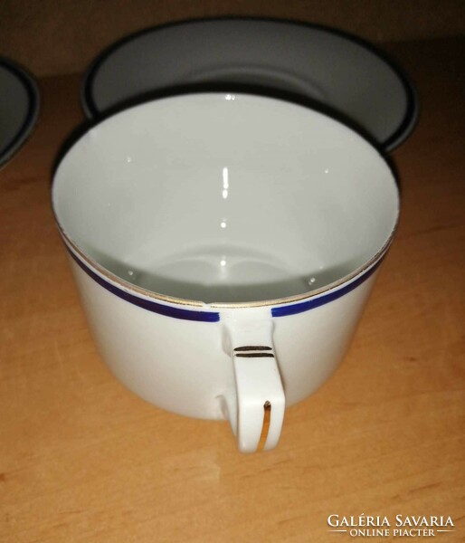 Drasche porcelán kék-arany csíkos kávés, teás csésze aljjal 3 db egyben (32/d)