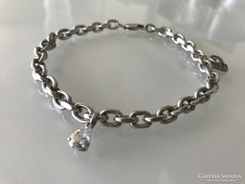 Silver bracelet with swarovski crystal charms, 26 cm long, 30 g