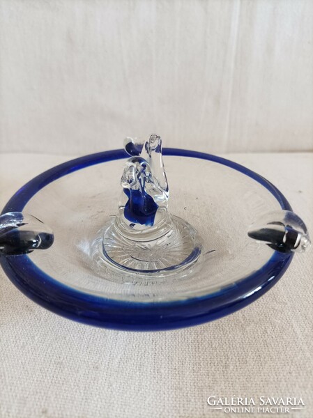 Kobalt kék átlátszó üveg hamutartó, hamutál asztali dísz