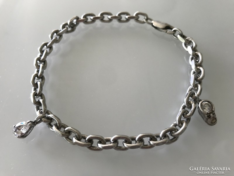 Silver bracelet with swarovski crystal charms, 26 cm long, 30 g