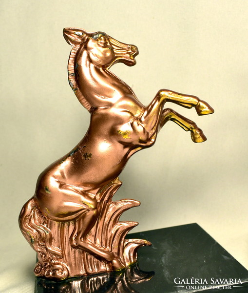 Marked French equestrian bookend with a pair of marble bases
