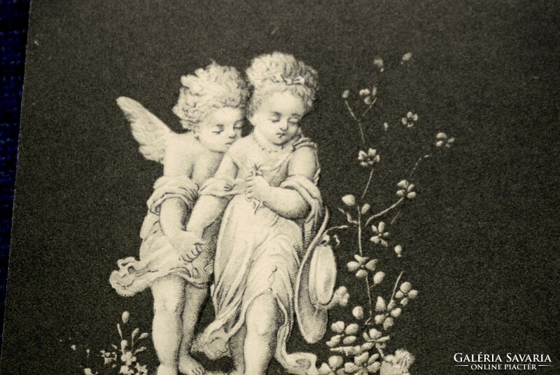 Antik relief hatású üdvözlő képeslap angyalkák  művészlap