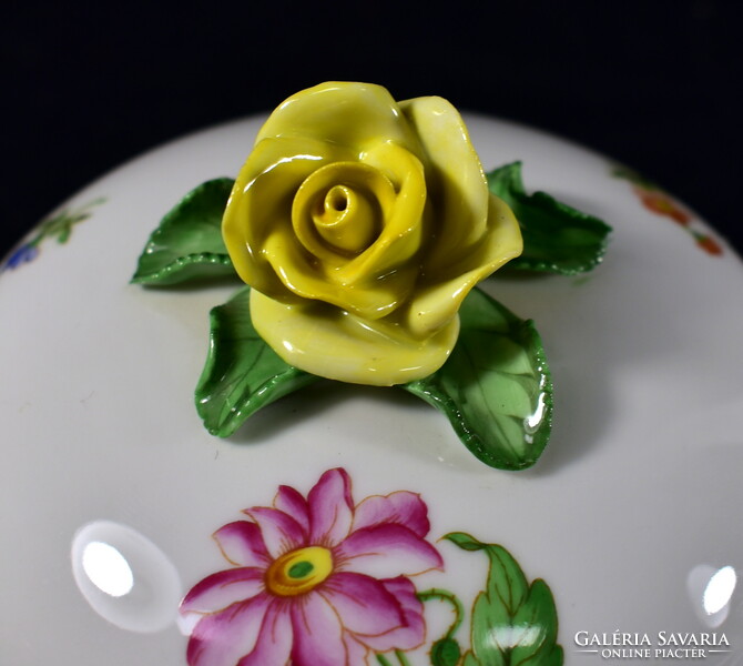 Herend porcelain bonbonnier with yellow rose handle