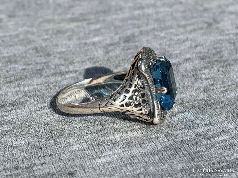 Art Deco kék köves női ezüst gyűrű