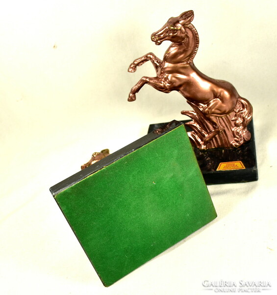 Marked French equestrian bookend with a pair of marble bases